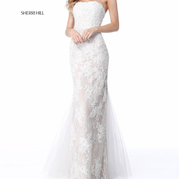 NWT Sherri Hill 51769 Ivory Lace Strapless Mermaid Wedding / Prom Gown - Picture 1 of 3